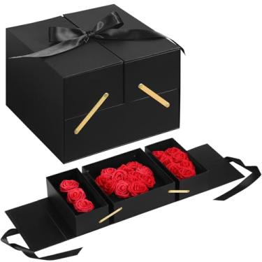 Imagem de LOYIM Caixa de presente vazia I Love You para flores dia dos namorados I Heart You caixa de presente com suporte de inserção de espuma, bandeja de rega e tampa, embalagem de chocolate, presente de