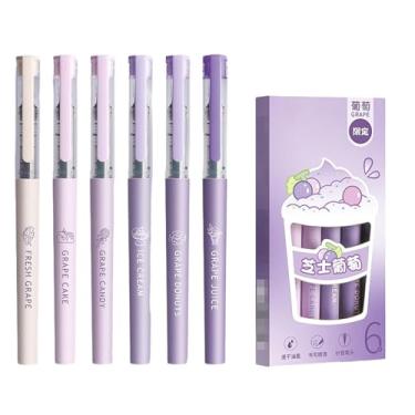 Imagem de Joucien 6 canetas/caixa – caneta esferográfica líquida reta de 0,5 mm, caneta esferográfica neutra para estudantes de grande capacidade – uva