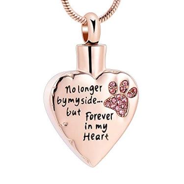 Imagem de Colar de urna de cremação com medalhão esculpido em meu coração Memorial Jewelia No Longer by My Side, But Forever in My Heart para cães e gatos