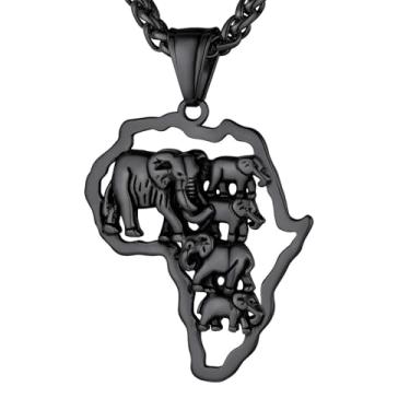 Imagem de Colar GOLDCHIC JEWELRY com mapa africano, olho tribal/egípcio de Horus/eu amo a África/elefante África colar hiphop unissex com corrente ajustável de 56 cm + 5 cm – serviço personalizável,