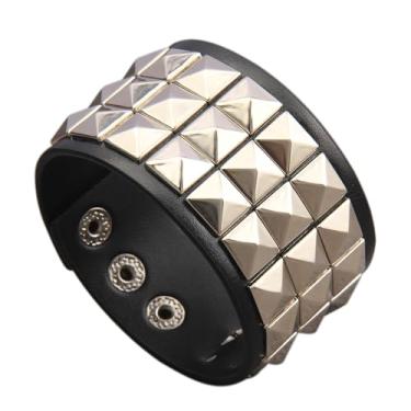 Imagem de JAOYU Pulseira de couro punk pulseira de couro gótico pulseira de rock pulseira de motociclista para homens braçadeira de couro preta joia feita à mão, Large, Couro sintético, Sem Pedra Preciosa