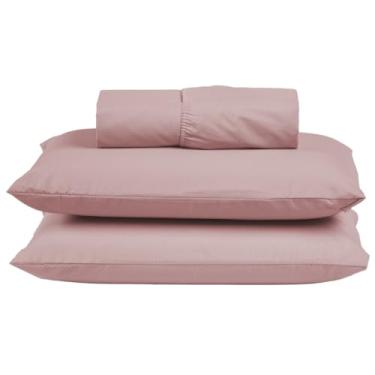 Imagem de Jogo de Cama Box Casal Algodão Percal 200 Fios Hotel Pousada 3 Peças Lençol com Elástico (Rosê)