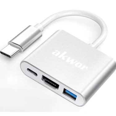 Imagem de AKWOR Adaptador 3 em 1 USB C para HDMI multiportas, adaptador AV digital 4K Hub USB C com USB 3.0 OTG PD 100W compatível com iPhone série 15, MacBook, iPad Air/Pro, Samsung S24 para monitor de