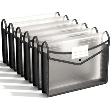 Imagem de ABC life Pasta de arquivo de plástico com bolsos poli envelope expansível carteira de arquivo tamanho A4/carta, pacote com 6 pastas grandes de documentos com fecho de botão, bolsa de arquivo sanfonada