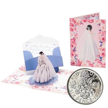 Imagem de ASVP Shop Moeda autêntica de seis centavos com cartão pop-up e envelope para a noiva - Something Old, Something New, Something Borrowed, Something Blue and a Sixpence for her shoe (cabelo preto)