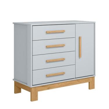 Imagem de Comoda Sapateira Infantil 1 Porta 4 Gavetas Q Encanto Slim Cinza Aceti