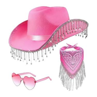 Imagem de Fiocias Chapéu de cowboy sunhat para performance de palete de aniversário de Halloween cosplay, Rosa
