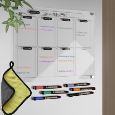 Imagem de Acrylic Magnetic Dry Erase Calendar for Fridge Clear Weekly Whiteboard Planner Erasable Planning Board Black 16" x 12" w/ 6 Dark Color Wet Erase Marker