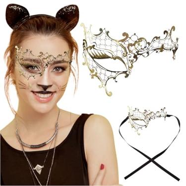 Imagem de Máscara feminina de baile de máscaras de metal com strass – Máscara feminina Phantom of The Opera para carnaval, formatura e veneziano, Ouro, sem pedras, tamanho nico