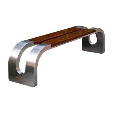 Imagem de Banco ao ar livre Banco de jardim sem encosto, com assento de superfície de madeira, cadeira de aço inoxidável para exterior, assentos de lazer Banco de jardim(L200xW40xH45 cm)