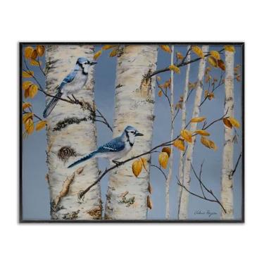 Imagem de Stupell Industries Blue Jay Autumn Day Design de parede giclée emoldurado preto por Valerie Rogers, 14 x 11