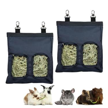 Imagem de Alimentador de feno de porquinho-da-índia, saco de comedouro de feno de coelho pendurado para cobaias e chinchilas. PureBlack, 2 unidades