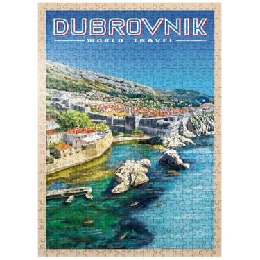 Imagem de MyPuzzle.com Dubrovnik, Croácia - A Jewel of The Dalmatian Coast, pôster de viagem vintage - Quebra-cabeça premium de 500 peças para adultos