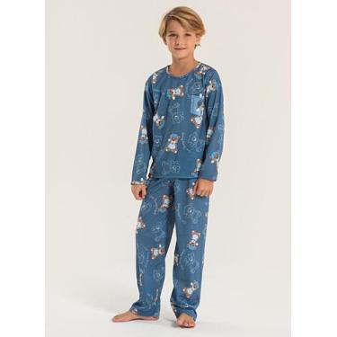 Imagem de Pijama Longo Infantil Menino Azul Blusa e Calça Ursinho com Boné - Mol