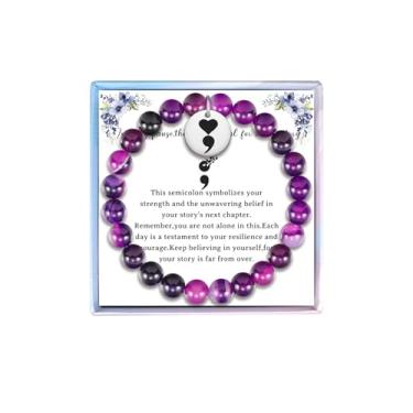 Imagem de Fullrainbow Presentes para depressão Pulseira de ponto e vírgula, presentes de saúde mental, pulseiras de conscientização de suicídio, pulseira de prevenção de suicídio, middle, Cobre, Sem Pedra