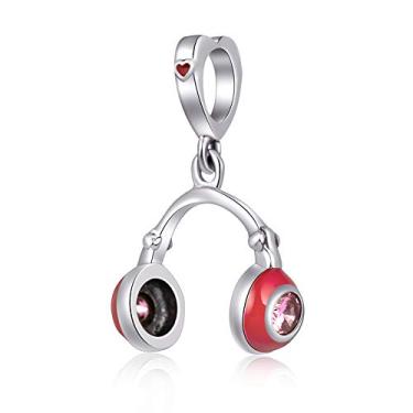 Imagem de Fone de ouvido vermelho Dangle 925 prata esterlina contas de fone de ouvido ajusta-se ao amor DIY pingentes pulseiras, Headset Dangle, 1