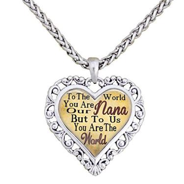 Imagem de Colar de corrente de prata Nana You Are The World To Us joia coração avó, Metal