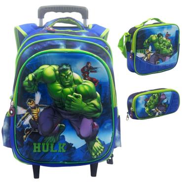 Imagem de Kit Mochila Infantil Rodinhas Escolar 3D - Hulk