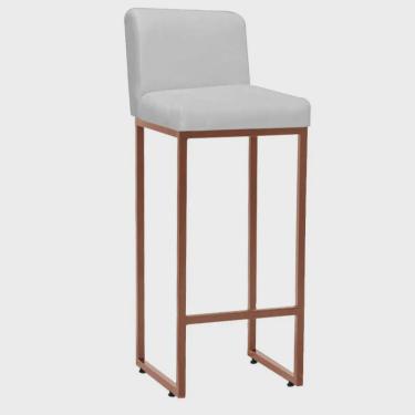 Imagem de Banqueta Alta Com Encosto Lucca -60cm chão até o assento Industrial Ferro Bronze Corino Branco - Ahazzo Móveis
