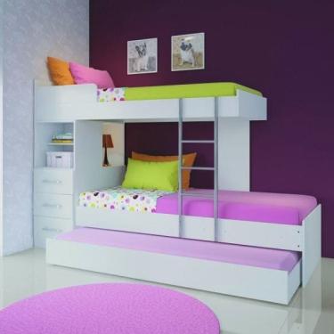 Imagem de Treliche Solteiro com 3 Gavetas Havana Plus Santos Andirá Branco