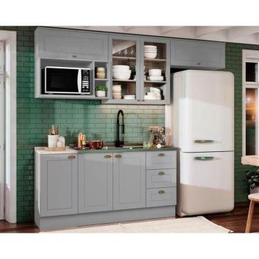 Imagem de Cozinha Completa 7 Peças Americana 4 Aéreos 2 Balcões 1 Complemento Sem Pia Cz140 Cinza