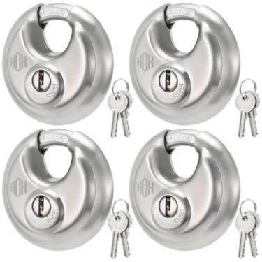 Imagem de Cadeado resistente com chave – Cadeado comercial de 70 mm de aço inoxidável com chave, alta segurança, pacote com 4