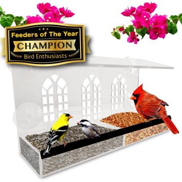 Imagem de Janela para alimentador de pássaros com ventosa forte - alimentador de pássaros grande de acrílico transparente para beija-flor - Encha a bandeja de comida de minhoca de amendoim dentro da casa - à