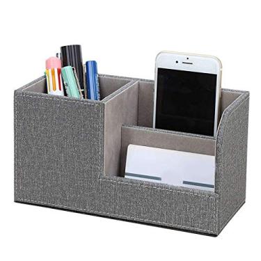 Imagem de Porta-canetas pequeno caixa de lápis de couro PU organizador de mesa suporte para celular suporte de cartão de nome caixa de armazenamento de escritório (cor: preto) (E)