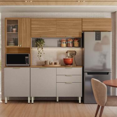 Imagem de Cozinha Completa Charge 8 Portas 2 Gavetas com Vidro Amêndola/Nude Prime Tx - Pnr Móveis