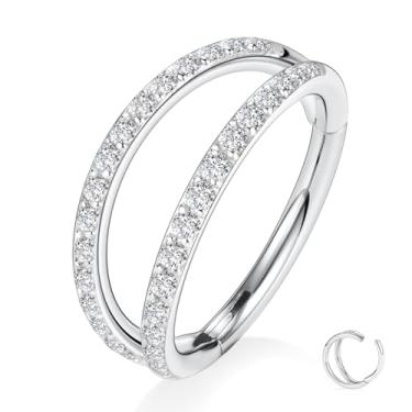 Imagem de PEAKLINK G23 Anel de titânio com nariz duplo para septo 20G/18G/16G Helix Daith Rook Tragus cartilagem concha argola brinco articulado segmento piercing joia para mulheres homens 6 mm a 12 mm