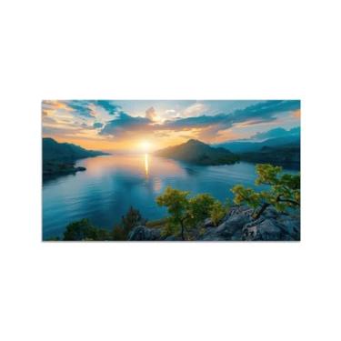 Imagem de Impressões de arte de parede da natureza. Imagens de decoração de lago. Pintura de arte de paisagem. Linda impressão de pôster moderno de nuvens do pôr do sol em tela para sala de estar 40 x 70 cm -