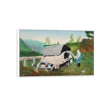Imagem de MUHJDYC Quadro de arte de parede Grandma Moses - reprodução em tela famosa - pintura com moldura branca para sala de estar quarto decoração de casa (forno antigo) 30x50cm-12x19in