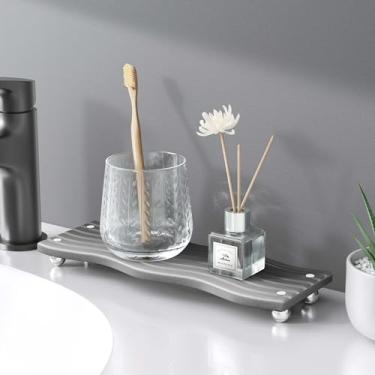 Imagem de Bandeja de pedra absorvente de água para pia, pedra de secagem de diatomita para balcão de banheiro de cozinha, bandeja decorativa de pés elevados, organizador de pia para detergente e suporte de