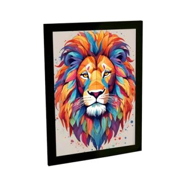 Imagem de Quadro Decorativo Leão Ilustração Poligonal Colorida Decoração Quarto Sala