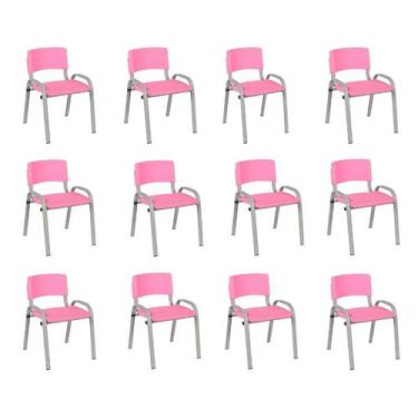 Imagem de Kit 12 Cadeiras Infantil Iso, Escola, Base Cinza- Rosa - J A Garcia