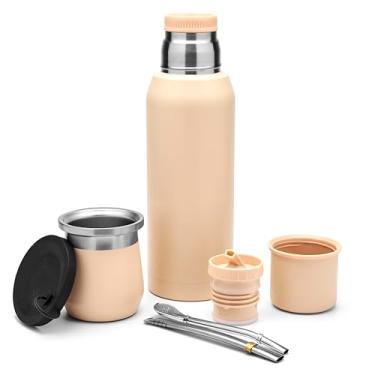 Imagem de BALIBETOV Conjunto completo de erva mate – cabaça mate moderna (266 ml), garrafa térmica com 2 bicos (1000 ml), 2 canudos Bombilla – Kit de qualidade premium. (Champanhe)