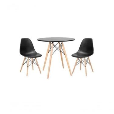 Imagem de Kit Mesa Redonda Eames 70 Cm Preto + 2 Cadeiras Eiffel Dsw Preto