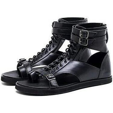 Imagem de Sandálias Masculinas De Couro Pu Sandálias Gladiadoras Masculinas Sandálias De Praia Clássicas Com Cadarço Da Moda Para Viagens Ao Ar Livre Para Uso Diário