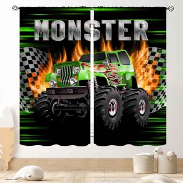 Imagem de Cortinas de caminhão para quarto de meninos, chamas ardentes, trator e caminhão, carro, bandeira quadriculada, para janela, tratamentos para meninos, crianças, quarto, sala de jogos, berçário, 2