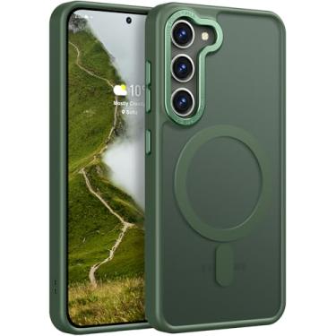 Imagem de Rayboen Capa magnética para Samsung Galaxy S23 Plus, [compatível com Magsafe] Capa protetora fina para celular S23+ Plus com parte traseira rígida translúcida e borda macia, verde fosco
