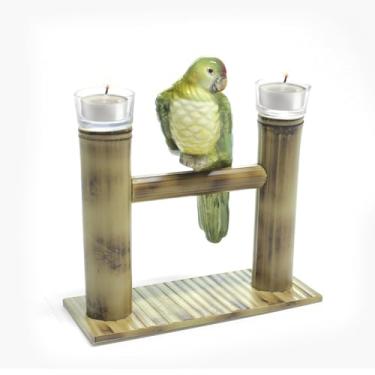 Imagem de Castiçal Porta Vela Decorativo de Bambu Natural com Pássaro de Cerâmica para Vela Rechaud Decoração Mesa Posta Casa Sala