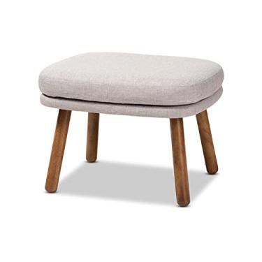 Imagem de Baxton Studio Lovise Mid-Century Modern Greyish Beige Fabric Upholstered Walnut Brown Finished Wood Ottoman