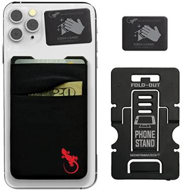 Imagem de Gecko Travel Tech Bolso duplo - Suporte de cartão adesivo - Bolsa para celular - Bolso de elastano - Carregue cartões de crédito e dinheiro, LOGOTIPO - VERMELHO, Bolso elástico de elastano - alça