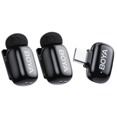 Imagem de BOYA Mini microfone de lapela sem fio para Android/iPhone 15/16, USB-C Plug & Play, bateria de 100 metros 6H, redução de ruído AI de 3 níveis, trocador de voz AI para YouTube/TikTok/Gravação (2TX+1RX