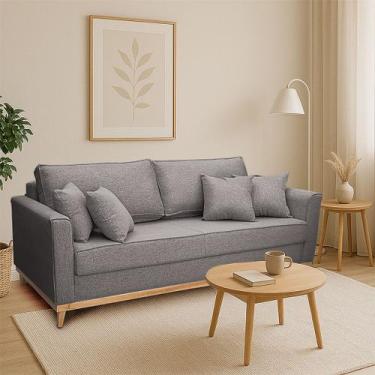 Imagem de Sofá Namoradeira 2 Lugares Base de Madeira Linho Premium Moderno Minim