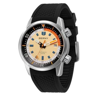 Imagem de BERNY Relógio de mergulho masculino automático mecânico 20 ATM relógio de pulso safira vidro super luminoso masculino mergulhador relógios, SC - amarelo, Moderno