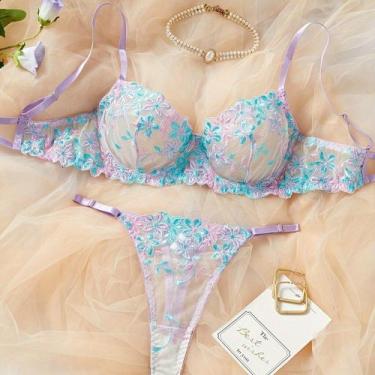Imagem de Conjunto de Lingerie Feminino Florido Transparente ElaShopp, P