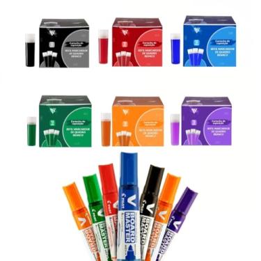 Imagem de Kit 6 Pinceis Para Quadro Branco Pilot Board Master Recarregável+ 72 Recargas