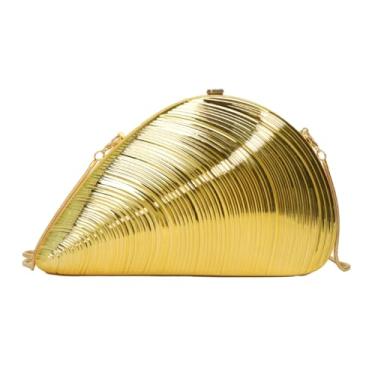 Imagem de Bolsa feminina metálica para noite, bolsa clutch em forma de concha para mulheres, bolsa de acrílico irregular, bolsa transversal para festa de casamento, Forro dourado, One Size