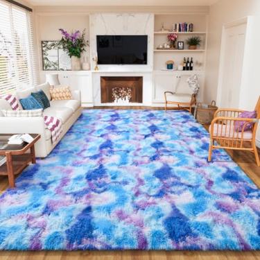 Imagem de AROGAN Tapetes macios de 20 x 3 metros para quarto, tapete fofo de pelúcia, tapete felpudo que não cai para berçário, crianças, meninas, quarto, casa, corredores, decorativo, azul e roxo